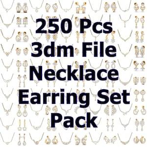 Könnte beinhalten: Ein digitaler Download von 250 3D-Modelldateien für Halsketten und Ohrringe. Die Modelle sind aus Gold gefertigt und weisen komplizierte Designs mit Diamanten auf.