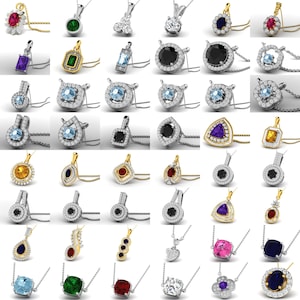 Pode incluir: Uma cole&ccedil;&atilde;o de 36 pingentes de prata e ouro com v&aacute;rias pedras preciosas coloridas, incluindo azul, vermelho, verde, roxo e preto. Cada pingente apresenta um design diferente, como um cora&ccedil;&atilde;o, um quadrado, um c&iacute;rculo ou uma l&aacute;grima.