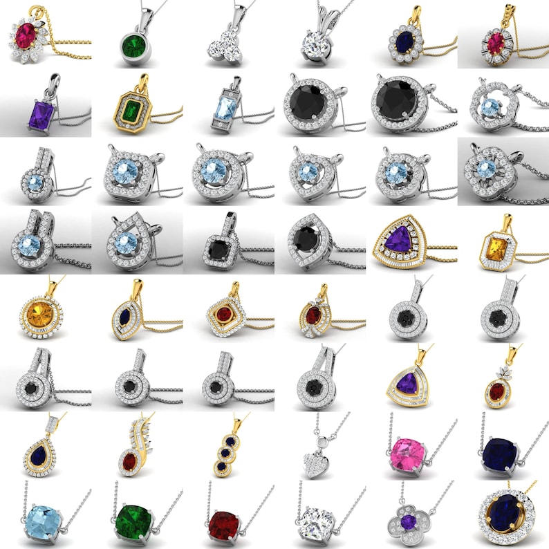 Pode incluir: Uma cole&ccedil;&atilde;o de 36 pingentes de prata e ouro com v&aacute;rias pedras preciosas coloridas, incluindo azul, vermelho, verde, roxo e preto. Cada pingente apresenta um design diferente, como um cora&ccedil;&atilde;o, um quadrado, um c&iacute;rculo ou uma l&aacute;grima.