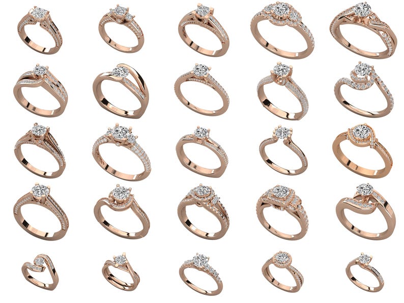 Regular Ring Models 57 Pcs, 3D STL Model Jewelry Ring Pack, Luxury Diamond Solitaire Ring ...