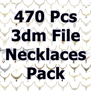 Może przedstawiać: Kolekcja 470 plików modeli 3D naszyjników. Obraz przedstawia różne style, w tym naszyjniki diamentowe, złote i srebrne.