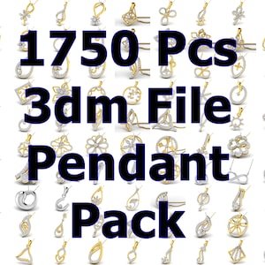Puede incluir: Una colección de 1750 diseños de colgantes imprimibles en 3D. Los colgantes están hechos de oro y plata y presentan una variedad de formas y estilos.