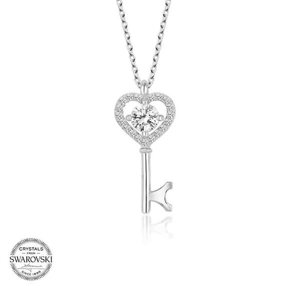 925 Sterling Silver Swaarovski Stone Heart Patterned Key - Etsy