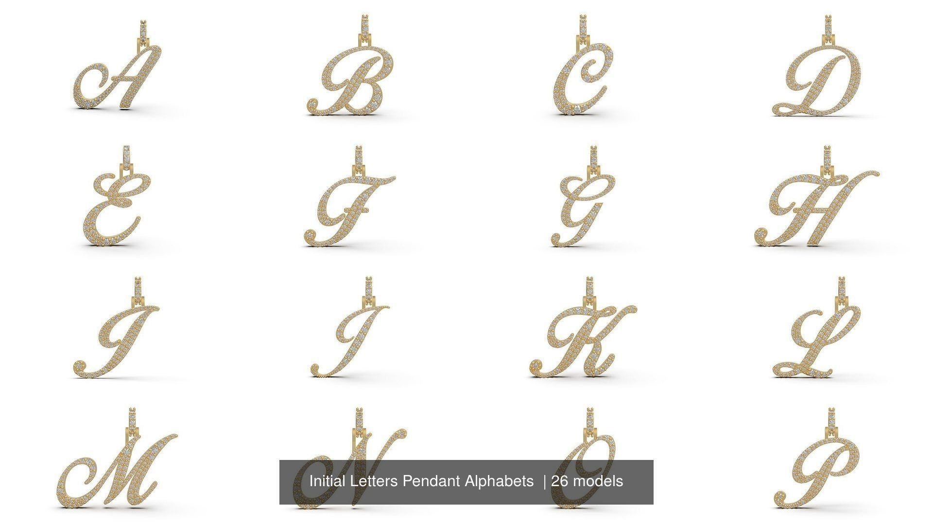 Digital Drawing & Illustration A to Z Big Initial Letters 3D Model Pendant Collection 3D STL