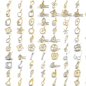 Pode incluir: Uma cole&ccedil;&atilde;o de 48 pingentes de ouro e prata com v&aacute;rios designs, incluindo flores, cora&ccedil;&otilde;es, c&iacute;rculos e formas geom&eacute;tricas. Cada pingente &eacute; adornado com diamantes brilhantes.