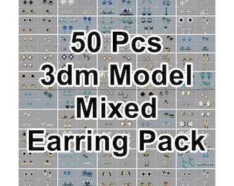 May include: A set of 50 3D model mixed earring designs. The earrings are a variety of styles, including studs, hoops, and drop earrings. The earrings are made of gold, silver, and other materials. The earrings are decorated with various gemstones, including diamonds, sapphires, and emeralds.