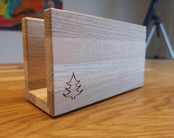 Napkin holder made of solid oak. Natural, elegant, decorated with a Christmas tree.
