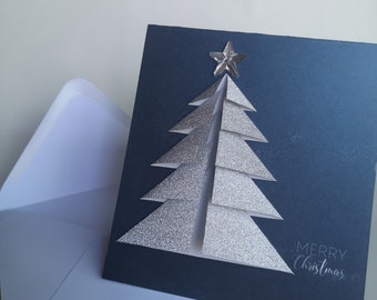 Folding card pop-up Christmas tree with glitter