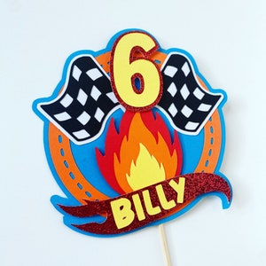 Racing car personalised cake topper, name birthday cake topper, age birthday cake topper, cars, boys birthday, hot, fire, wheels, toy, flame