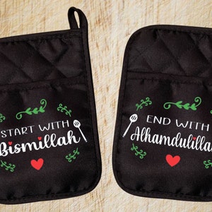 bismillah,muslim kitchen decor potholder, oven mitt, birthday gift, housewarming gift, Eid gift, Ramadan gift, Islamic decor,Islamic gift