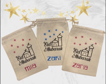 Personalized Cotton Canvas Eid Gift Bag, Islamic Favor Bag