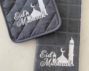Eid, Ramadan kitchen decor, towel, potholder set, Eid gift, newlywed gift, Islamic home decor, kitchen decor, housewarming gift,Eid gift