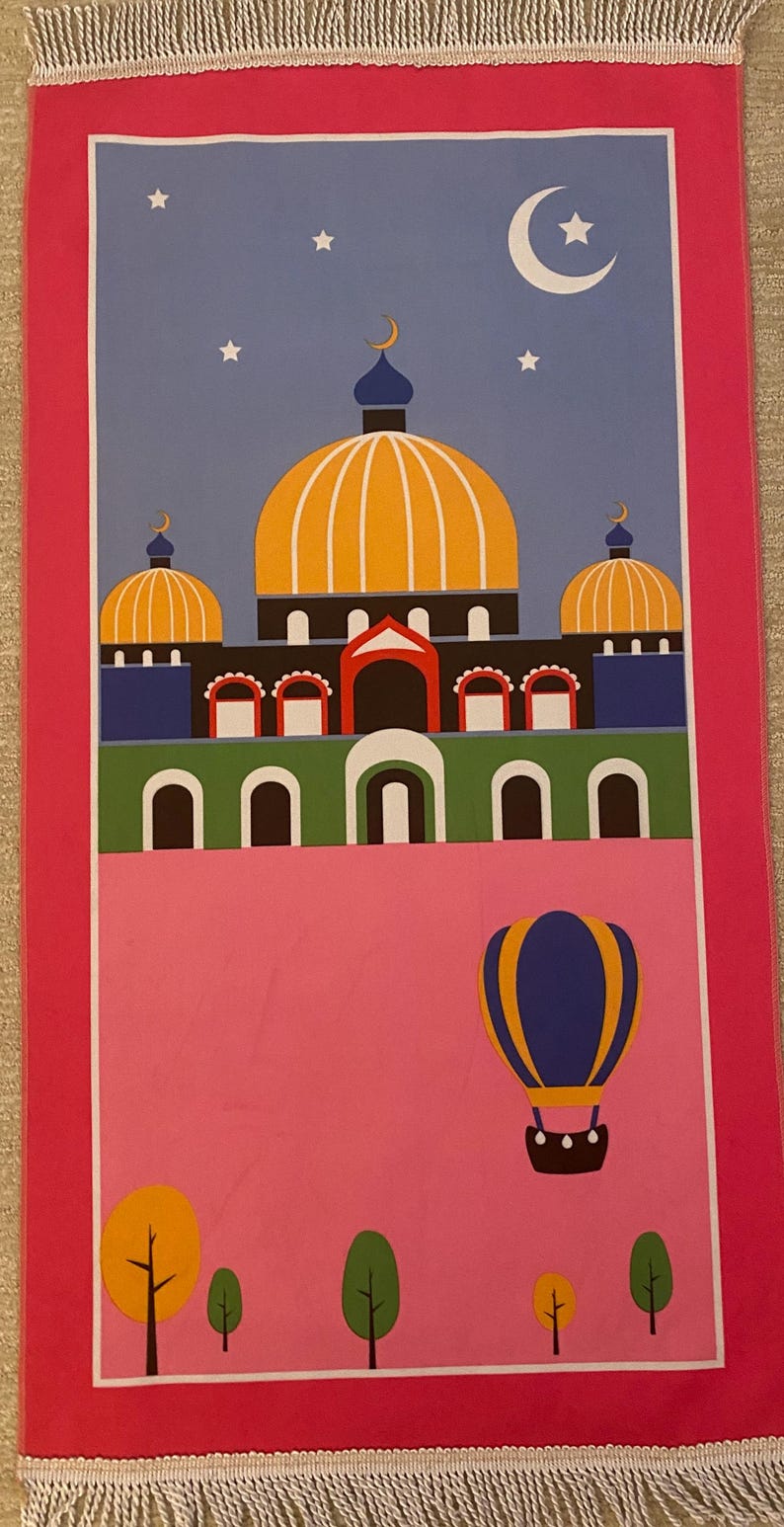 Personalized Kids Prayer Mat, Islamic Gift, Eid Ramadan Gift Pink Masjid