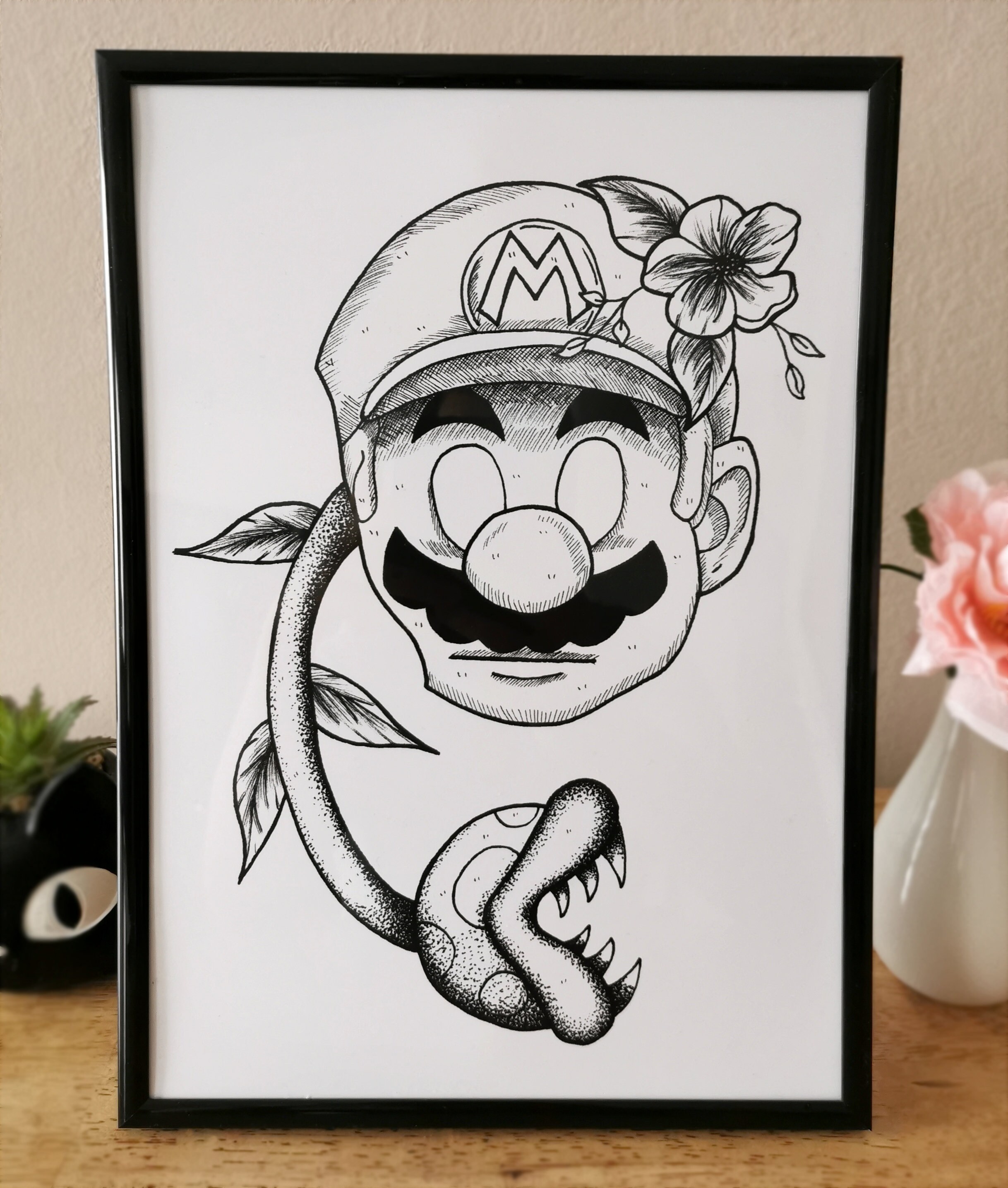 Funky Super Mario Tattoo Style Art Print Etsy
