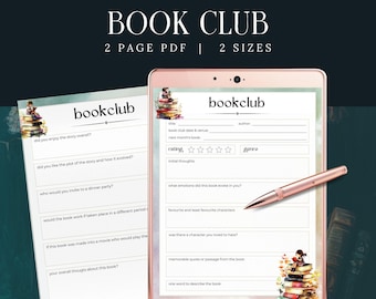 Book Club Printable, Book Club Discussions, INSTANT DOWNLOAD, Questions for Book Club, Book Club Gifts, Book Club Meeting Kit, Club Meeting