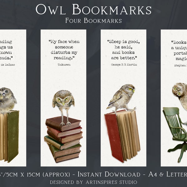 Owl Bookmarks, Reading Quotes Bookmarks, Book Gift, Quote Bookmarks, PDF Bookmarks, Reading Gift, Bookmark Printable, Printable Bookmarks