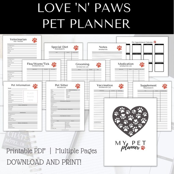 Pet Planner Printable Pet Organiser Pet Care Pet Sitter - Etsy