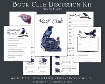 Raven Book Club Planner, Book Club Discussion, Book Review, Reading Planner, Book Club Review, Book Club Printables Kit, Book Club Prompts
