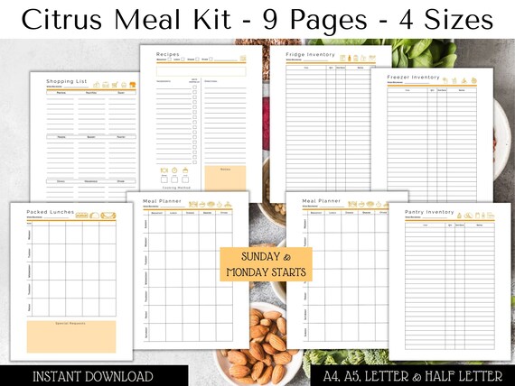 Weekly Meal Planner Printable Food Planner Recipe Card - Etsy