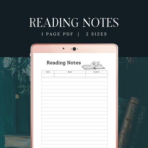 Reading Notes Printable, INSTANT DOWNLOAD, Book Club Kit, Readers Journal, Book Summary, Digital  Book Notes Tracker for Book Lovers