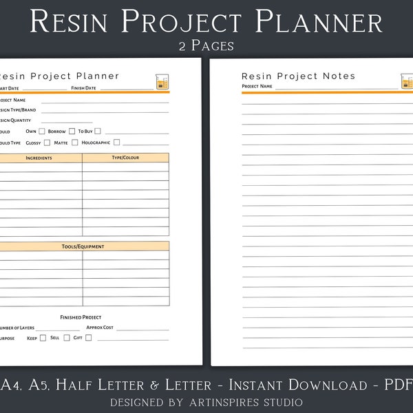 Resin Project Printable, Resin Planner PDF, Resin Printable, Craft Project Printable, Resin Craft Project, Project Printable, Resin Notes,