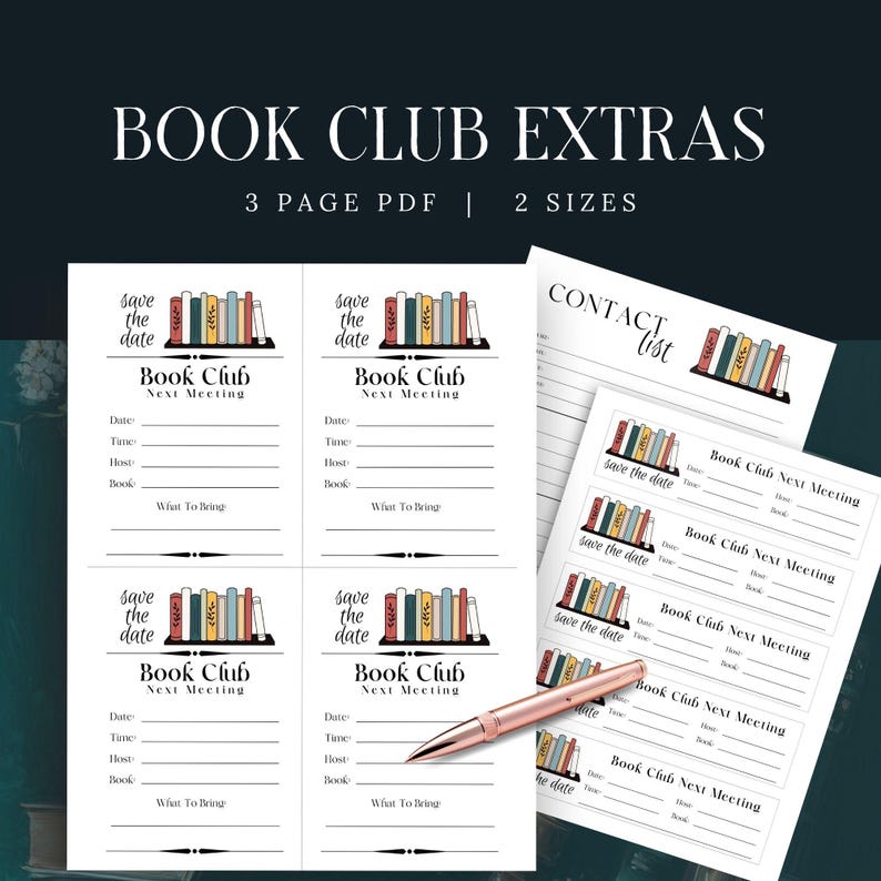 Book Club Save The Date, Book Club Kit, Book Club Printables, Book Club Contact List, Book Club Bookmarks, Book Club Bookshelf Kit, BookClub image 1