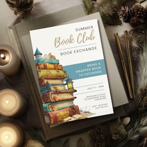 Summer Book Club Book Exchange Invitation, Canva Template, Book Lover Invite, Wrapped Book Swap Party, Library Book Exchange