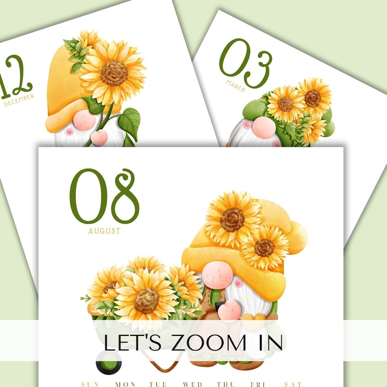 2023 Calendar Printable Sunflower Calendar Gnome Calendar | Etsy