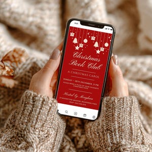 Book Club Invite Template, Christmas Party Digital Invite CANVA , Digital Reading Group Invitation, Book Party Phone Evite, Holiday Reading