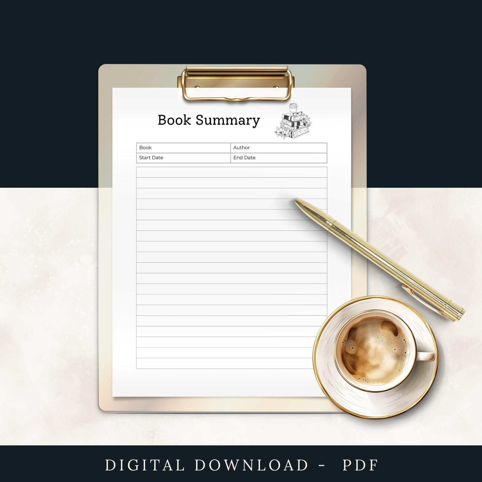 Book Summary Printable, INSTANT DOWNLOAD, Book Club Kit Journal ...