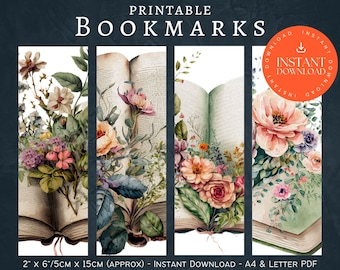 Printable Floral Bookmarks, INSTANT DOWNLOAD, Printable Bookmark, Book Lovers Gift, Inspired Bookmarks, Unique Book Gift, Floral Lovers PDF