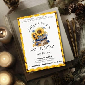 Book Swap Invite, CANVA TEMPLATE, Book Club Themed Meeting, Editable Book Club Invitation, Digital Party Evite, Monthly Reading Swap Meeting