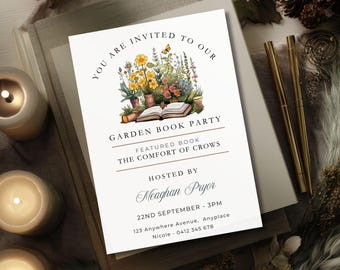 Book Club Invite Template, Garden Open Book Party Digital Invite, Reading Printable, Editable Book Meeting Invitation, Reading Group Flyer