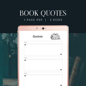 Favourite Book Quotes, INSTANT DOWNLOAD, Library Reading Log, Literary Quote, Favorite Quotations, Book Lover Planner, Book Club Printable
