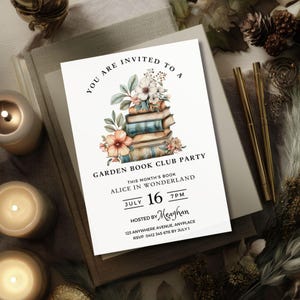 Book Club Invite Template, Pastel Book Pile Party Digital Invite, Reading Printable, Editable Book Meeting Invitation, Reading Group Flyer