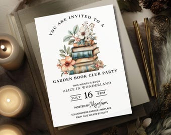Book Club Invite Template, Pastel Book Pile Party Digital Invite, Reading Printable, Editable Book Meeting Invitation, Reading Group Flyer