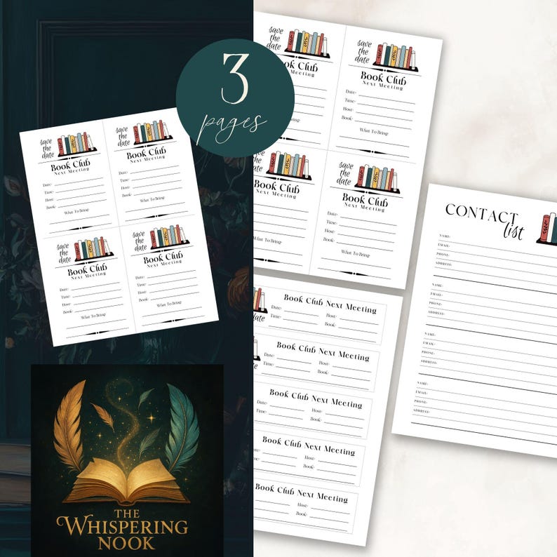 Book Club Save The Date, Book Club Kit, Book Club Printables, Book Club Contact List, Book Club Bookmarks, Book Club Bookshelf Kit, BookClub image 6