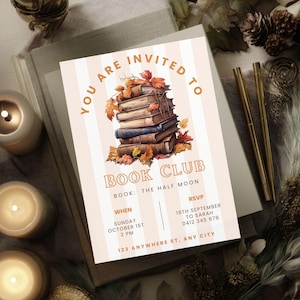 Autumn Book Club Invitation, CANVA TEMPLATE, Fall Reading Printable, Editable Book Club Invite, Digital Party Evite, Monthly Reading Meeting