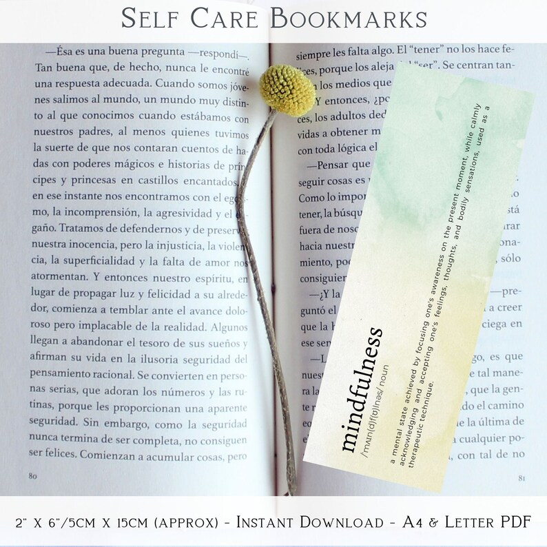 Self Care Printable Bookmarks, INSTANT DOWNLOAD, Printable Book Gift
