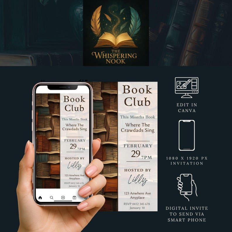 Reading Event Invite Book Club Month Digital Invitation Template, CANVA, Editable Invite for ...