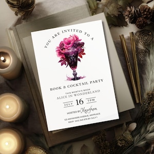 Book Club Invite Template, Books & Cocktails Party Digital Invite, Reading Printable, Editable Book Meeting Invitation, Reading Group Flyer