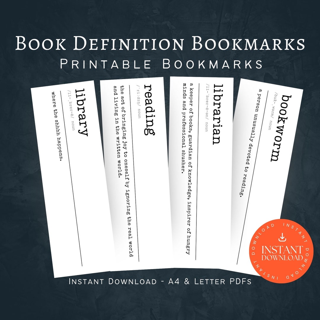 Printable Book Definition Bookmarks, INSTANT DOWNLOAD, Printable
