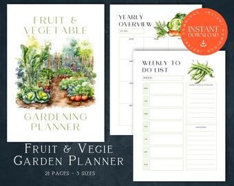Fruit and Vegetable Gardener Planner, INSTANT DOWNLOAD, Garden Journal, Watering Schedule, Garden Layout PDF, Plants Records, Seed Organizer