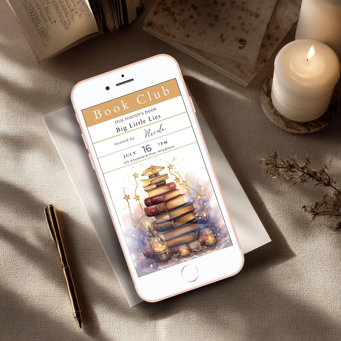 Book Club Digital Invitation Template, CANVA, Editable Invite for Text ...