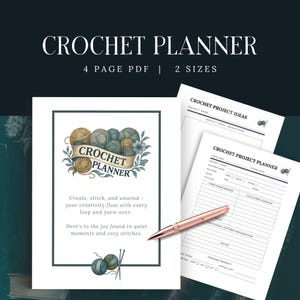 Vintage Crochet Planner Kit, INSTANT DOWNLOAD, Crochet Journal PDF, Organize Yarn Patterns Projects,  Project Tracker, Gift For Crocheter,