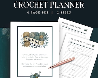 Vintage Crochet Planner Kit, INSTANT DOWNLOAD, Crochet Journal PDF, Organize Yarn Patterns Projects,  Project Tracker, Gift For Crocheter,