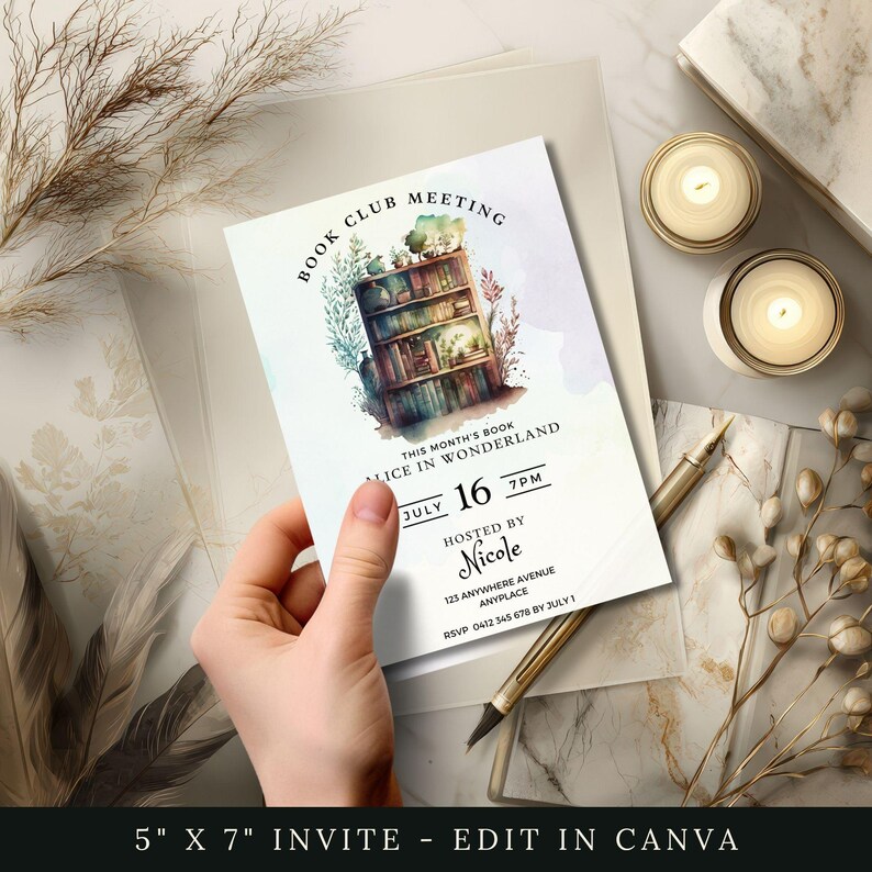 Invitation à une réunion de club de lecture, modèle CANVA, impression sur étagère, invitation à un club de lecture modifiable, invitation numérique, fête de lecture, PDF mensuel image 3