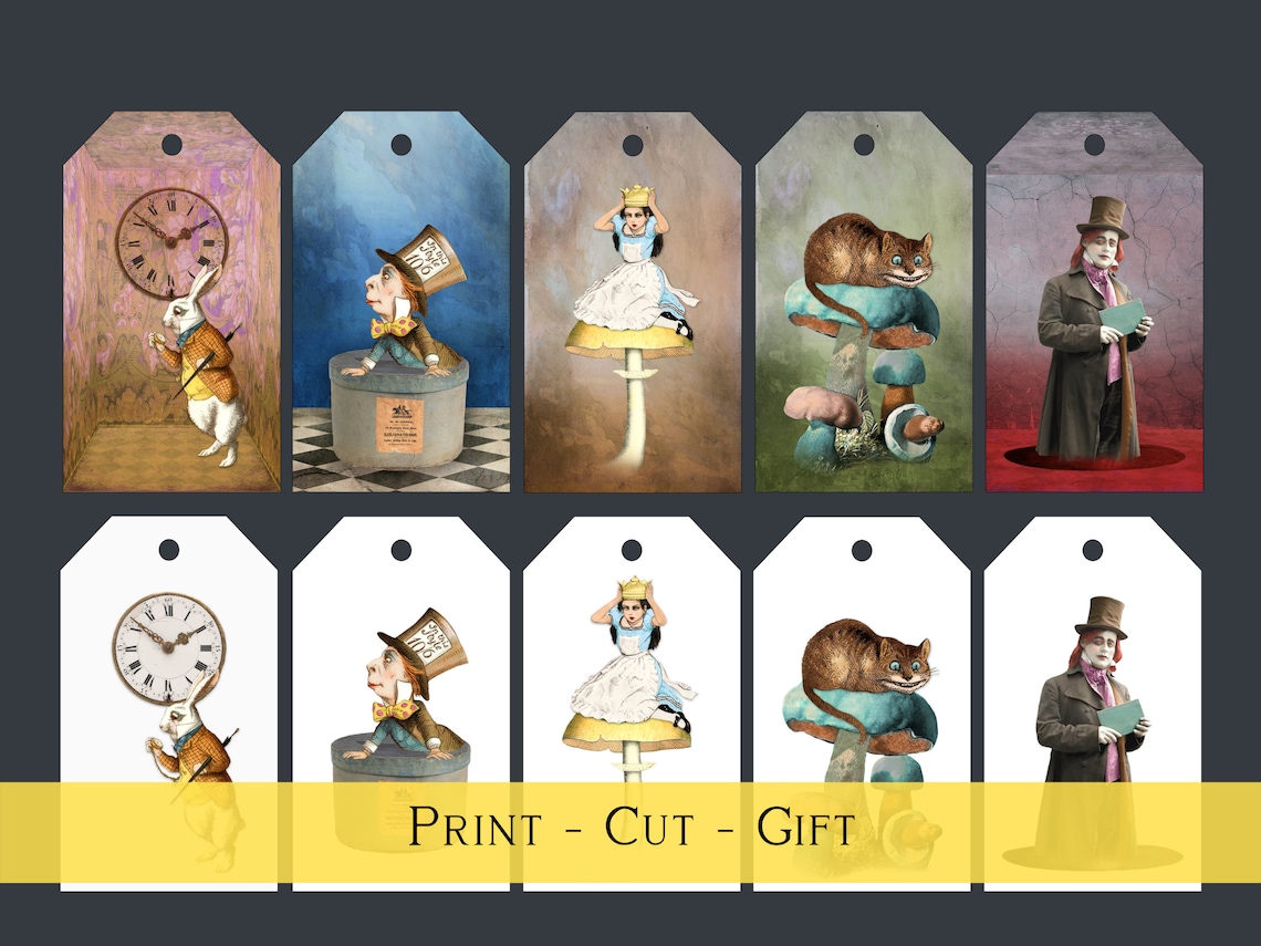 Wonderland Printable Gift Tags Gift Cards Alice in - Etsy