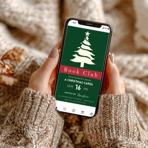 Book Club Invite Template, Christmas Party Digital Invite CANVA , Digital Reading Group Invitation, Book Party Phone Evite, Holiday Reading