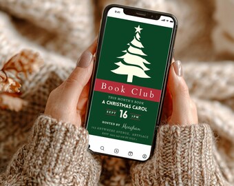 Book Club Invite Template, Christmas Party Digital Invite CANVA , Digital Reading Group Invitation, Book Party Phone Evite, Holiday Reading
